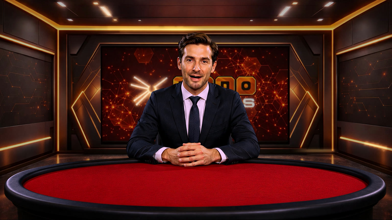 Dealer keyed onto a branded live casino set